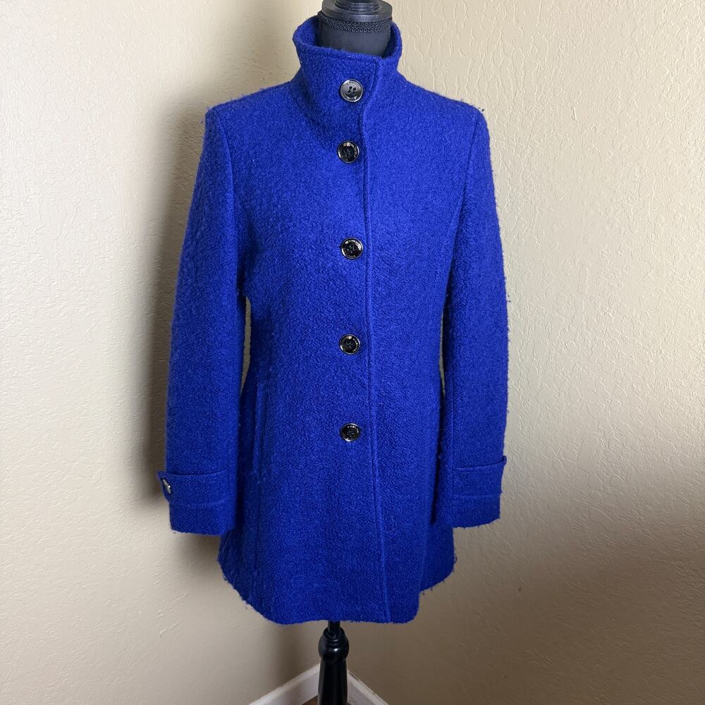 Kenneth Cole New York Women 3P Cobalt Blue Wool Blend Boucle Button Coat Petite